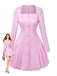 Robe Uni Plissée Manches Longues Col CœurAnnée 1950