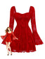 Robe en maille rouge à manches cloche et nœud floral style années 1960
