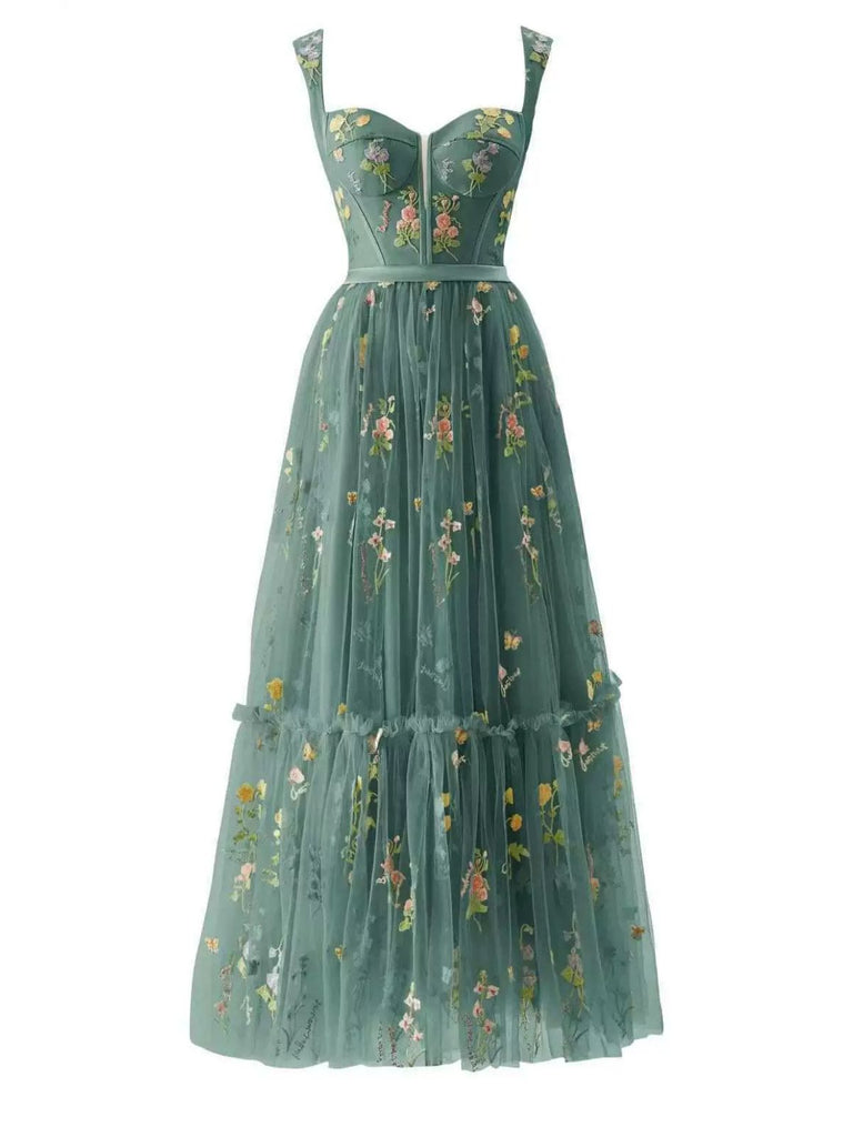 Robe en maille florale à lacets et baleines des années 1930