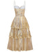 Robe à bretelles spaghetti métallisée dorée des années 1930