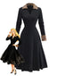 Robe en maille côtelée noire bordure en fausse fourrure léopard style années 1940