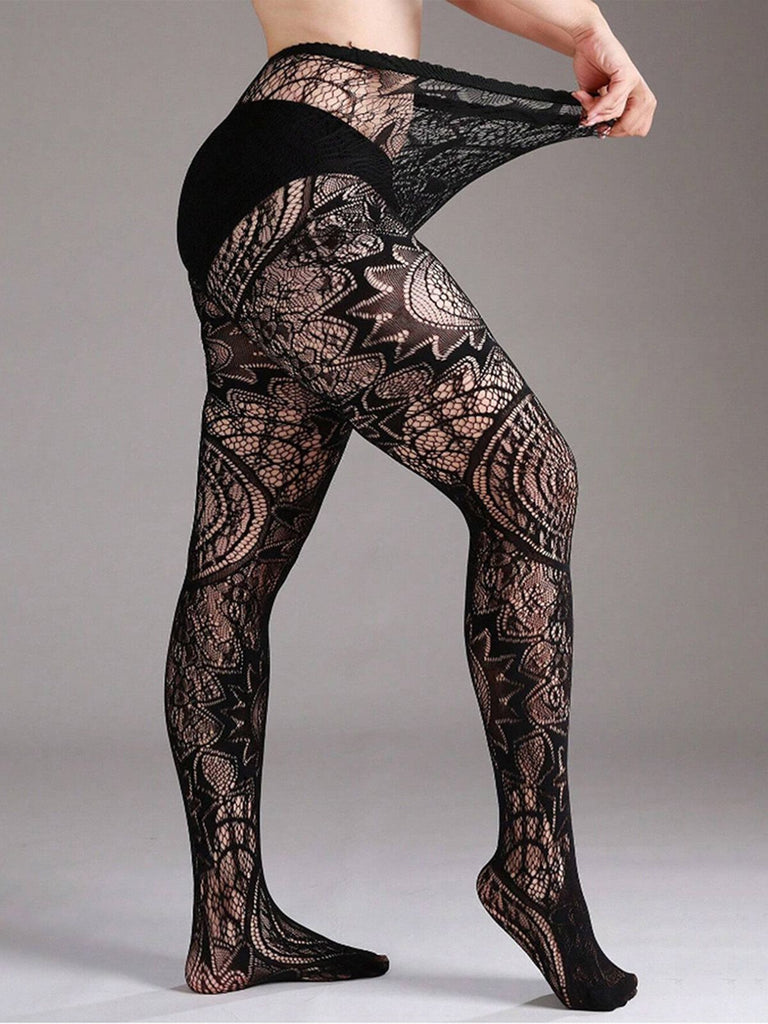 Collants transparents à motifs floraux en dentelle gothique d'Halloween