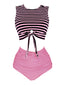 Maillot de bain à rayures à lacets rose des années 1970