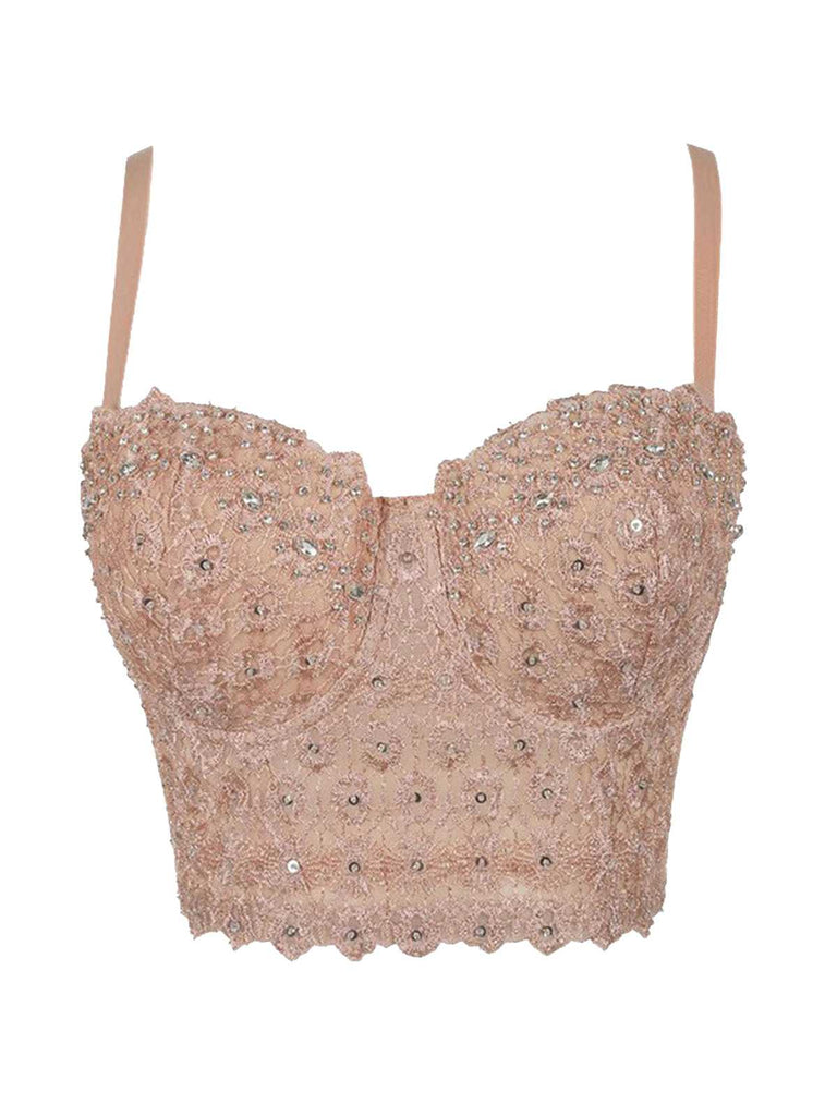 Haut corset à bretelles et strass scintillants des années 1980