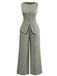 2PCS Gilet et pantalon large style bureau uni des années 1940