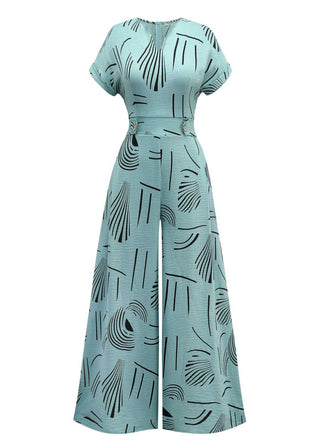 Combinaison ample col en V et lignes abstraites des années 1970