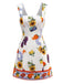 Robe col carré et dos noué à motif tournesol et fruits des années 1960