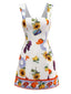 Robe col carré et dos noué à motif tournesol et fruits des années 1960