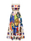 Robe longue multicolore à bretelles imprimé graffiti des années 1970