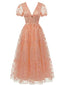 Robe longue en filet brodé floral à papillons années 30