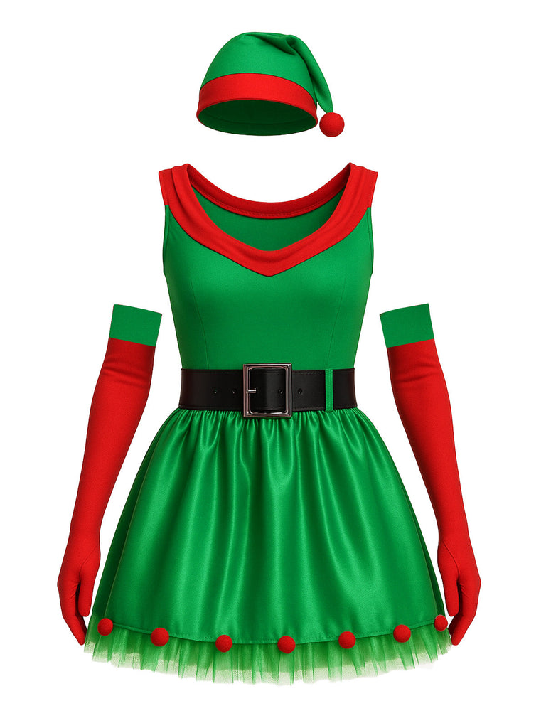 Ensemble robe sapin de Noël verte des années 1980