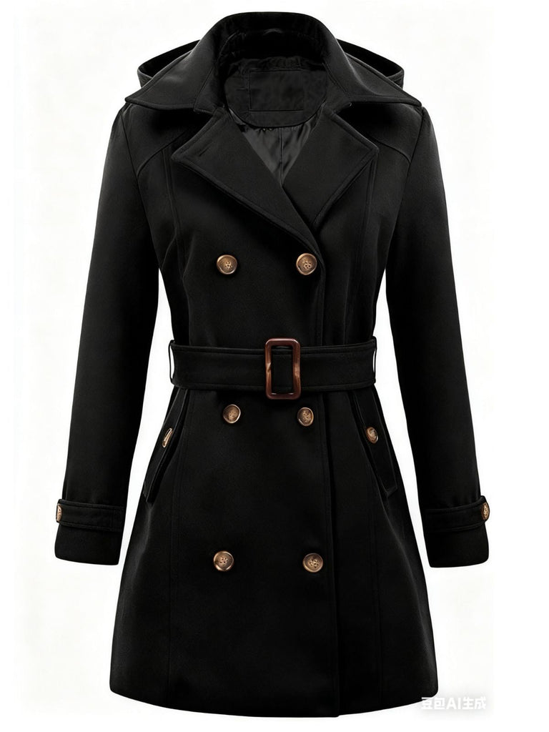 Manteau à capuche croisé en fausse laine des années 1970