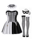 Robe corset noire et blanche de déguisement arlequin Années 1980
