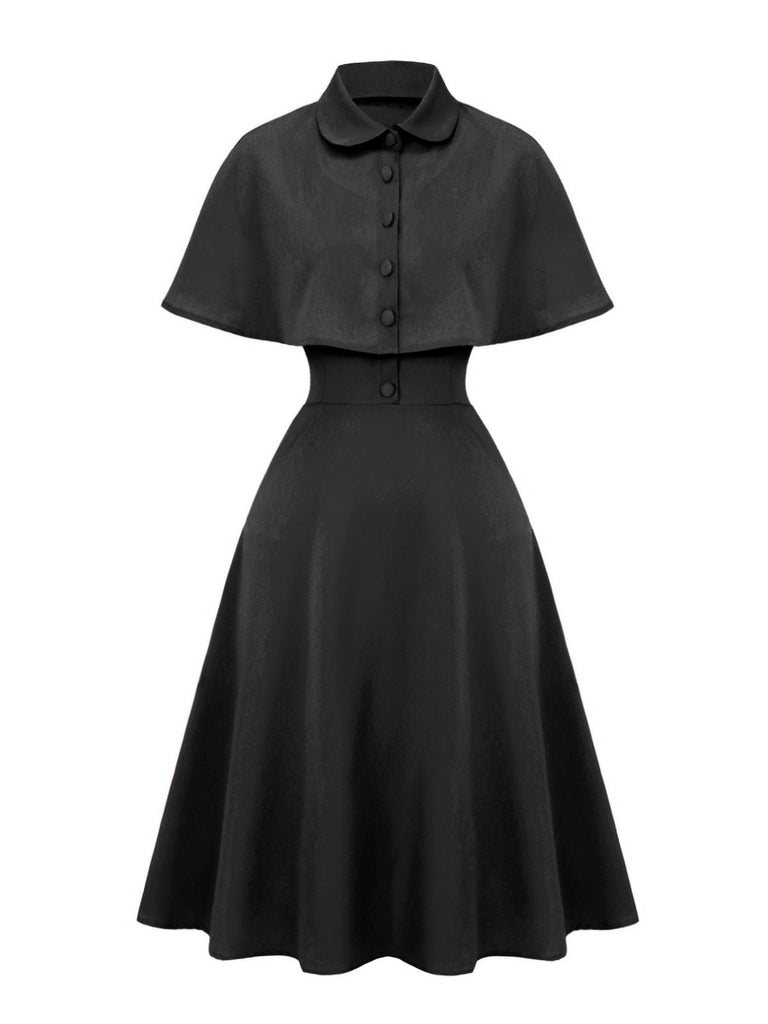 Robe capelet à revers uni des années 1950