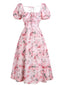 [Grande taille] Robe fleurie rose à col carré des années 1950