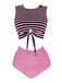 Maillot de bain à rayures à lacets bleu et rouge des années 1970