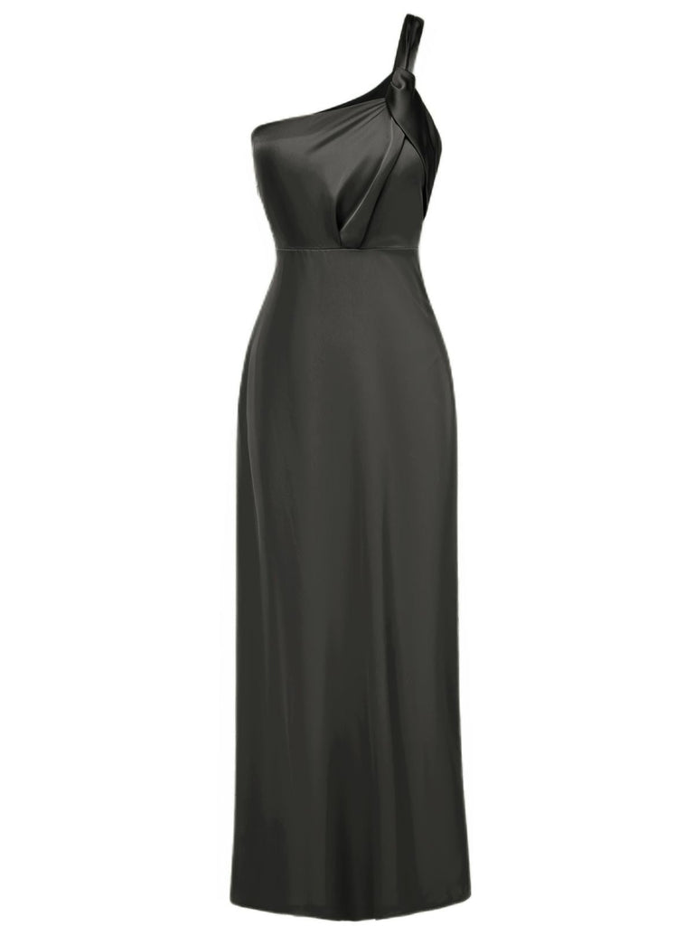 Robe de soirée une épaule en satin uni des années 1940
