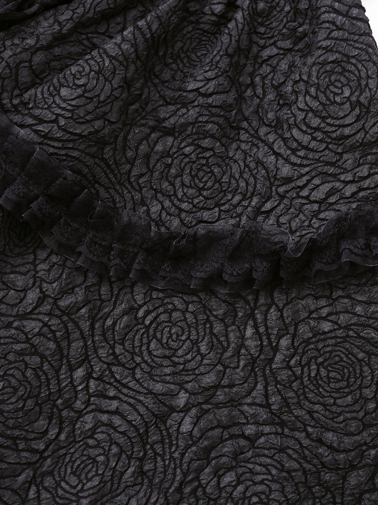 Robe noire à lacets en patchwork de dentelle texturée gothique des années 1980