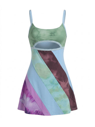 Mini Robe Ajourée Tie-Dye Arc-en-Ciel Années 2000