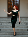 Robe Crayon Vintage Verte Année 60 Solide en Velours 17