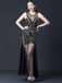 Robe de soirée noire à paillettes patchwrok en maille années 1920