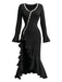 Robe sirène à volants boutons et fente latérale des années 1930