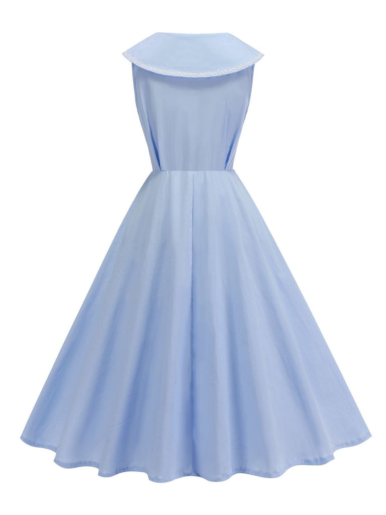 Robe sans manches col marin et nœud papillon couleur unie années 1950