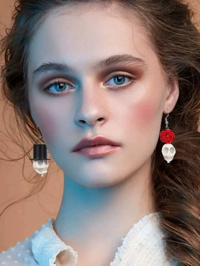 Boucles d'oreilles vintage crâne rose Halloween