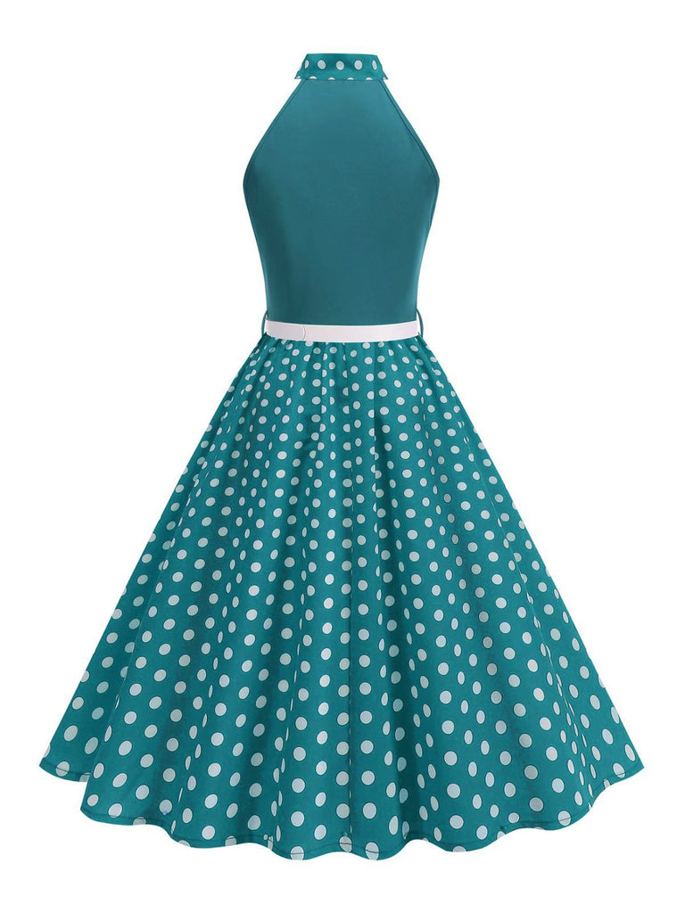 Robe Ceinturée Nœud Papillon Col Pois Années 1950