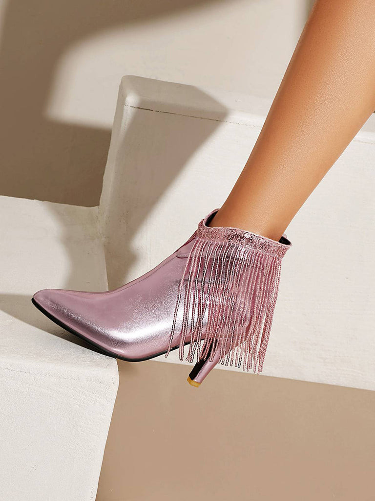 Bottines Chelsea à bout pointu et pompons métalliques