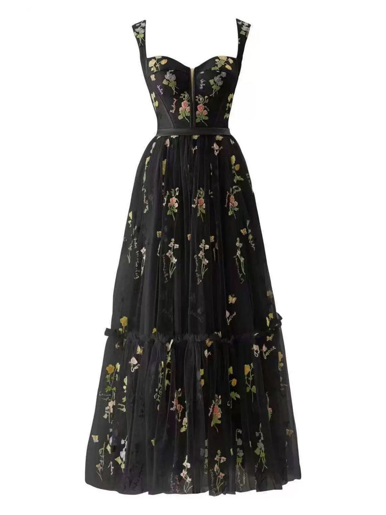 Robe en maille jaune florale à lacets et baleines 1930s
