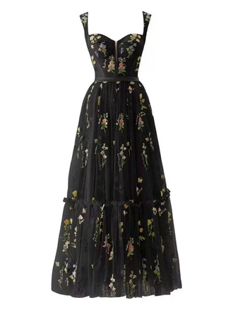 Robe maille florale lacets baleines noire 1930s