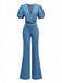 Combinaison bleue en denim à manches bouffantes années 1970