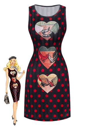 Robe Crayon Noire Pois Motif Cœur Années 1980