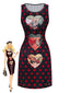 Robe Crayon Noire Pois Motif Cœur Années 1980