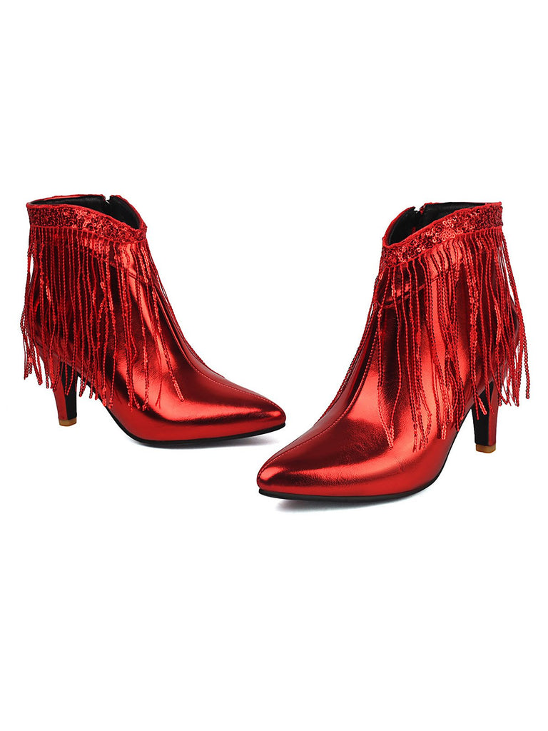 Bottines Chelsea à bout pointu et pompons métalliques