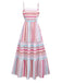 Robe tube rose à rayures arc-en-ciel années 1940