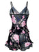 Ensemble pyjama fleurie noir à volants col V années 1930