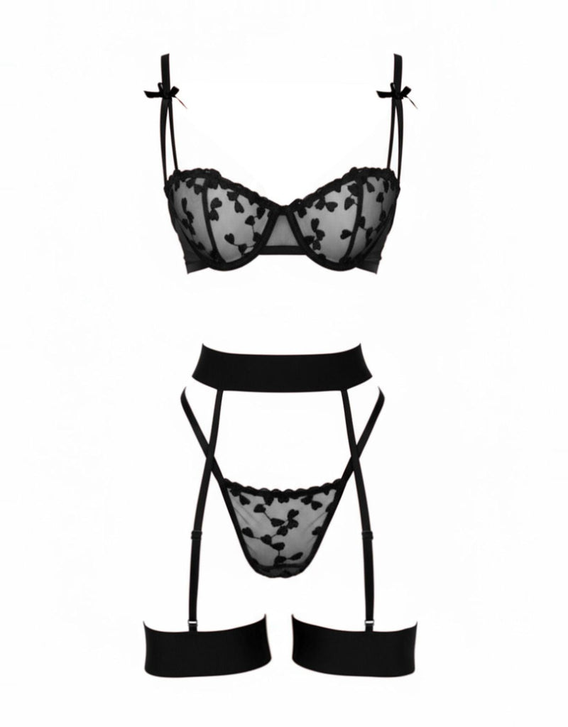 3PCS Ensemble de lingerie avec détail en dentelle et nœud des années 1980
