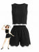 Ensemble 2 Pièces Gilet Sans Manches Crochet et Short Noir Années 50