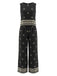Ensemble 2 Pièces Top Bohème Col Rond et Pantalon Noir Années 70