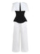 2PCS-Black-White-1950s-Cape-Collar-ColorBlock-Top-Pants-Back-View