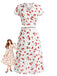 Ensemble 2 Pièces Crop Top Col V Imprimé Cerises & Jupe Rouge Années 1960