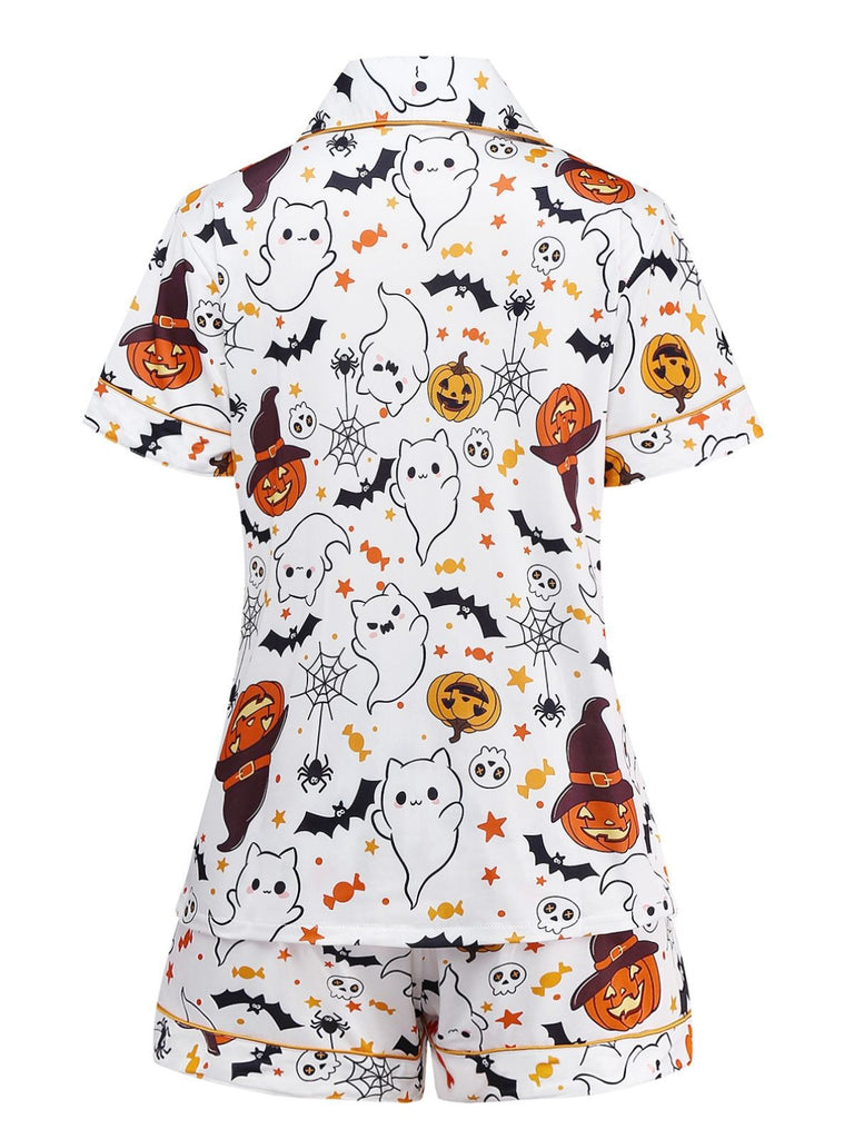 Ensemble pyjama blanche à col cranté Halloween années 1950