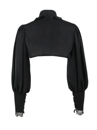 Haut courte noir col montant en dentelle gothique des années 1980