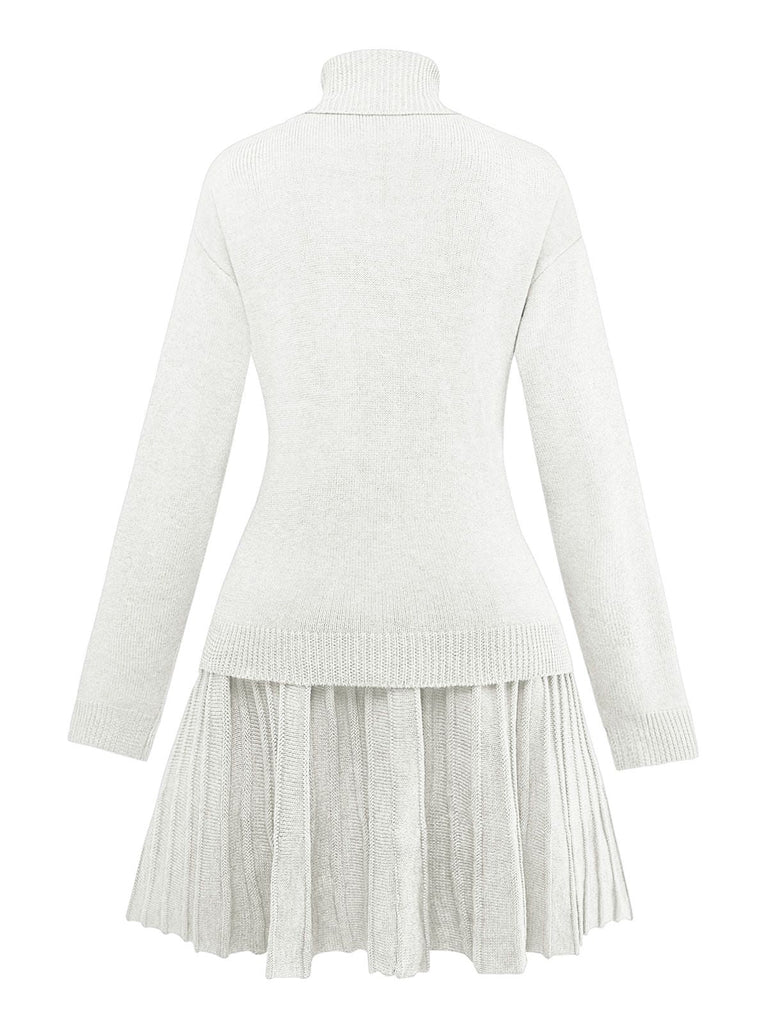 2PCS Pull à col roulé en maille et jupe plissée années 1960