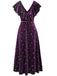 Robe à volants en velours col en V et étoiles violet des années 40