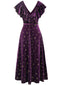 Robe à volants en velours col en V et étoiles violet des années 40