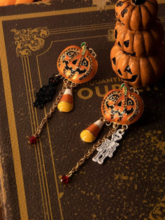 Boucles d'oreilles avec chaîne et crâne de citrouille Halloween