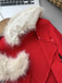 Cardigan rouge en maille col en fourrure amovible des années 1980